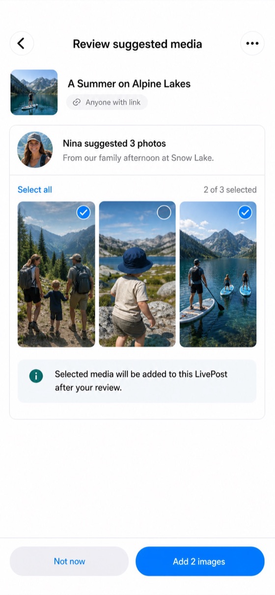 Reviewing photos someone else suggested for a shared LivePost